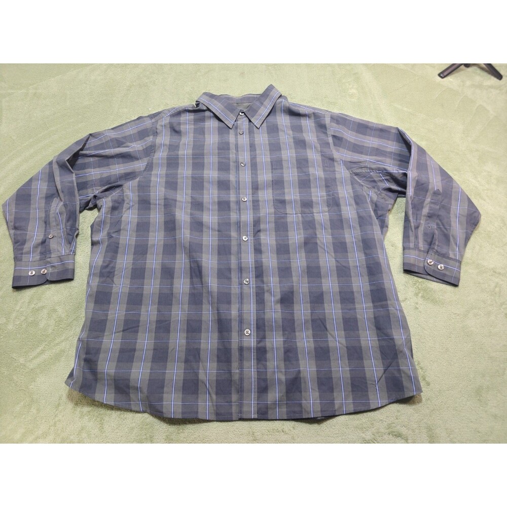 Liberty Blues Mens 3XL Big Gray Plaid Long Sleeve Button Down Casual Shirt